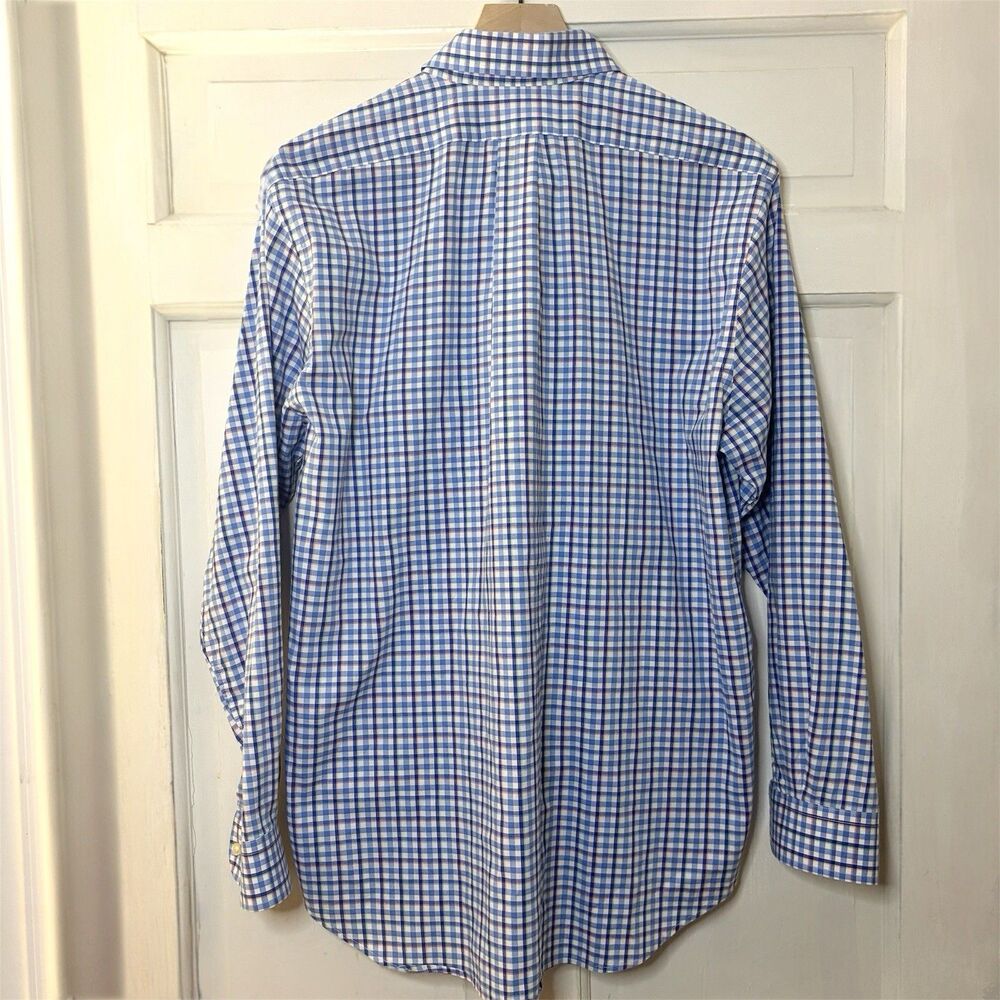 Vineyard Vines Slim Fit Men's Large Blue White Plaid Long Sleeve Murray Shirt - Picture 6 of 8